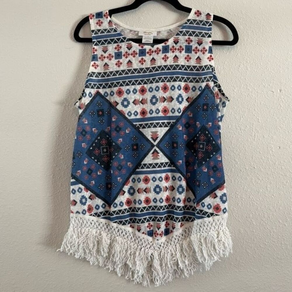 Wrangler Womens Top Blouse Medium Fringe Western Cowgirl Country Aztec American